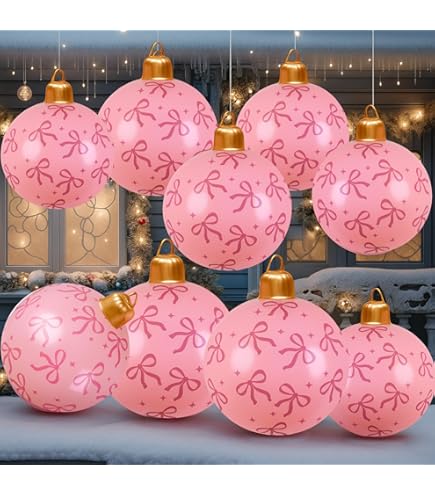 Jetec 4 Pcs Inflatable Christas Ball Ornaents 18 Inch 24 Inch PVC