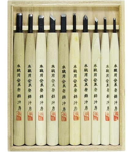 Amazon | 沖房 本職用彫刻刀 鋼付 桐箱 7本組 | 彫刻刀