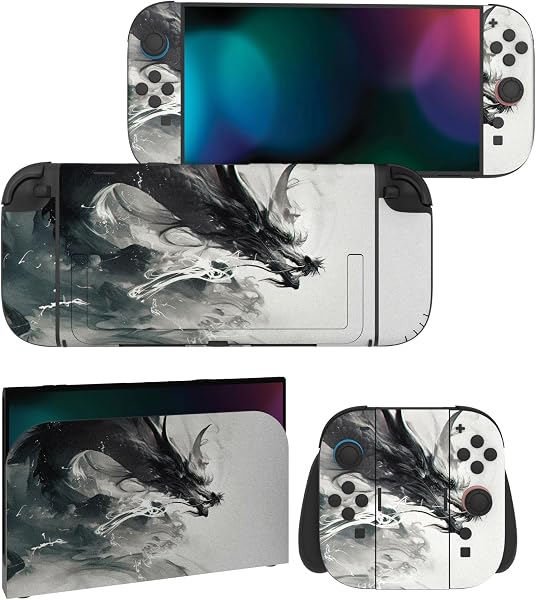 PlayVital Nintendo Switch 2(2025)本体・Joycon対応 フルセット保護ステッカーシール 2セット カスタマイズ用ビニールステッカー ドック&グリップスシール付き【インクスピリットドラゴンカラー】 - 1