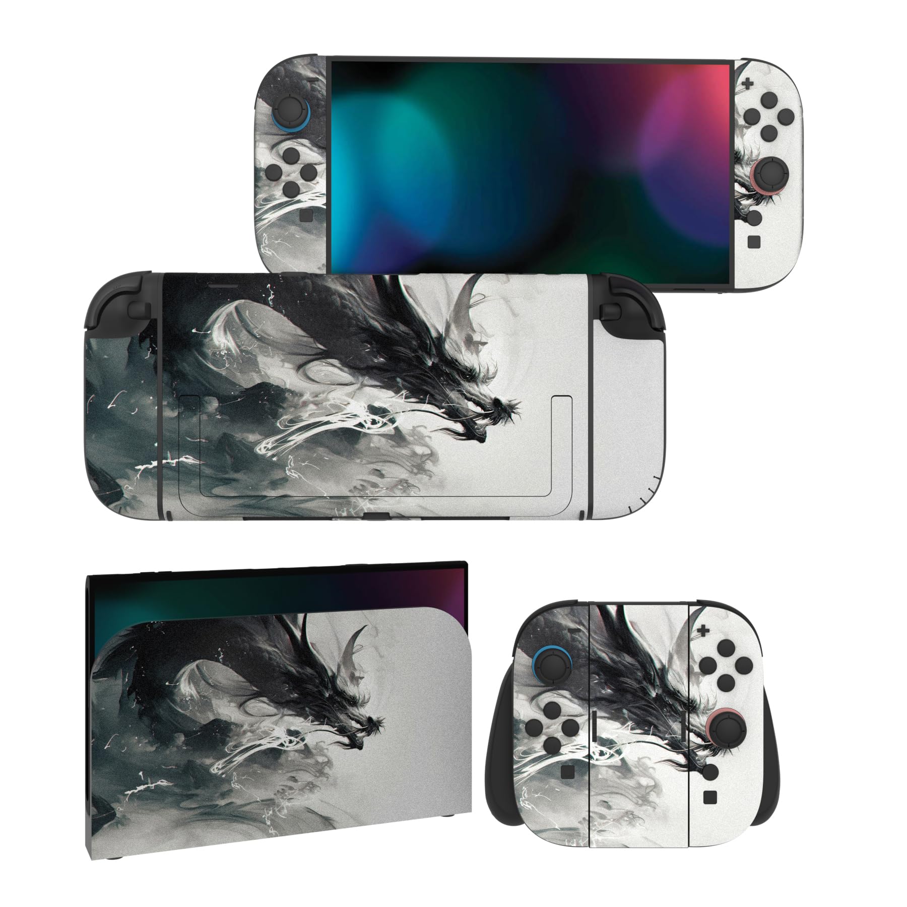 PlayVital Nintendo Switch 2(2025)本体・Joycon対応 フルセット保護ステッカーシール 2セット カスタマイズ用ビニールステッカー ドック&グリップスシール付き【インクスピリットドラゴンカラー】 - 1
