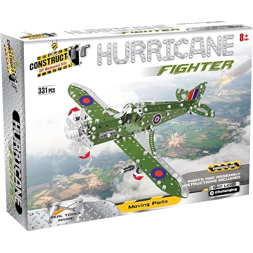 Construct IT Hurricane Fighter Plane - 331 Piece STEM Toys Construction Kit for 8+ Year Old's - Build Your Own Metal Plane fo