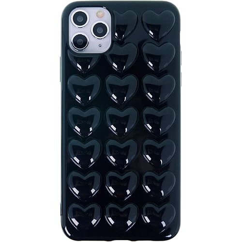 DMaos for iPhone 11 Case for Women, 3D Pop Bubble Heart Kawaii Gel Cover, Cute Girly for iPhone11 6.1 inch - Black