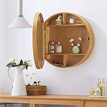 訳あり新品・未使用★木製壁掛け鏡　木製キャビネット 90x65cm白木目ミラー収納壁掛けキャビネット鏡防水化粧鏡 Ambest