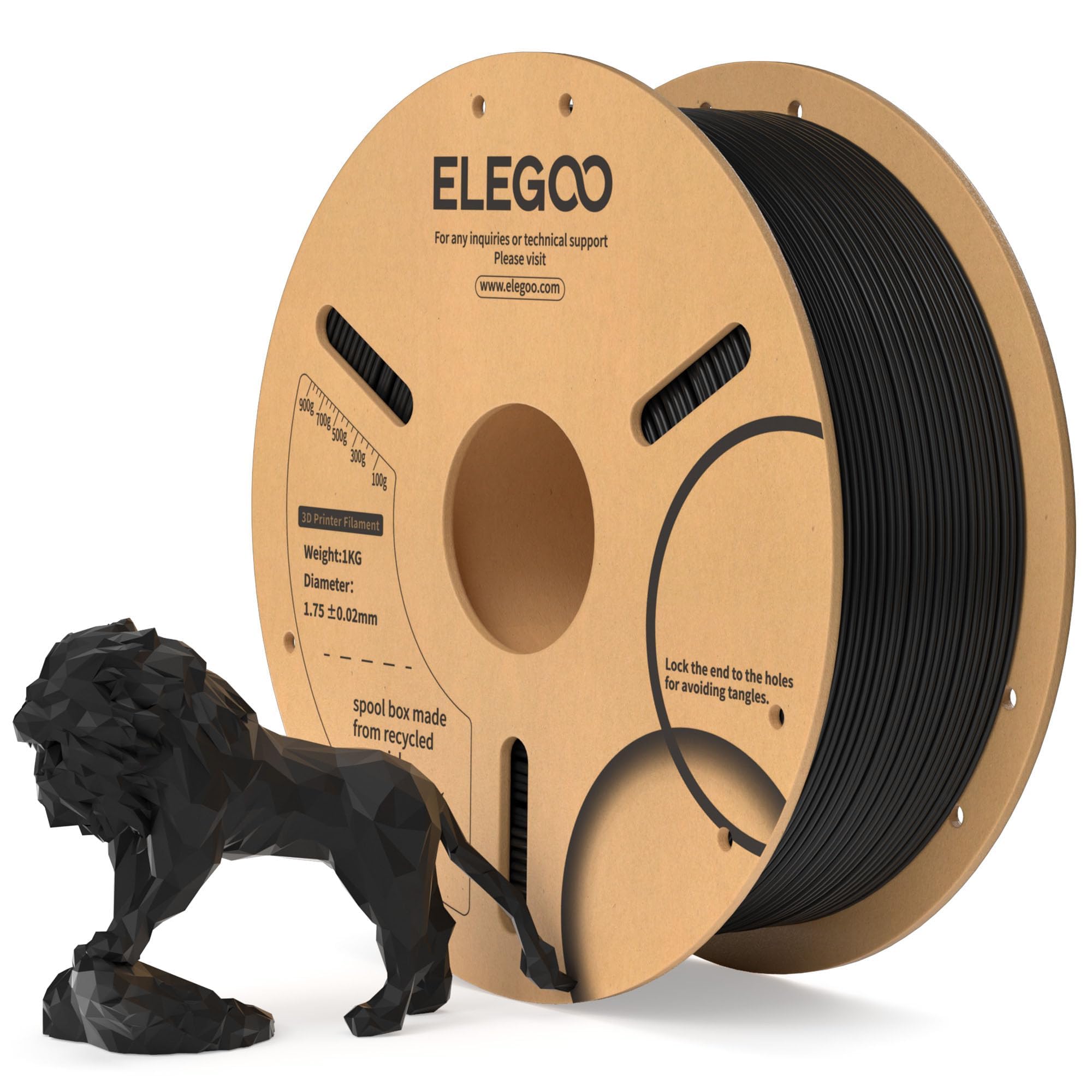 ELEGOO PLA フィラメント 1.75mm ±0.02mm 1KG 高精度 低反り 低絡み ブラック | 滑らかで精細な仕上がり、高い印刷性、高い互換性、初心者にも最適、鮮やかで豊富なカラー、植物由来・生分解性;300mm/s印刷速度対応、19