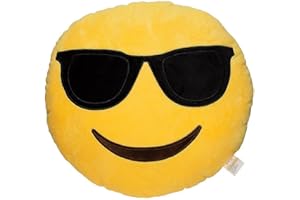 Emoji Sunglasses Face Emoticon Cushion Stuffed Plush Soft Pillow, Official Certified, EvZ 32cm Yellow