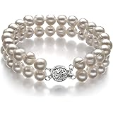 Eda White 6-7mm Double Strand A Quality Freshwater 925 Sterling Silver Cultured Pearl Bracelet For Women