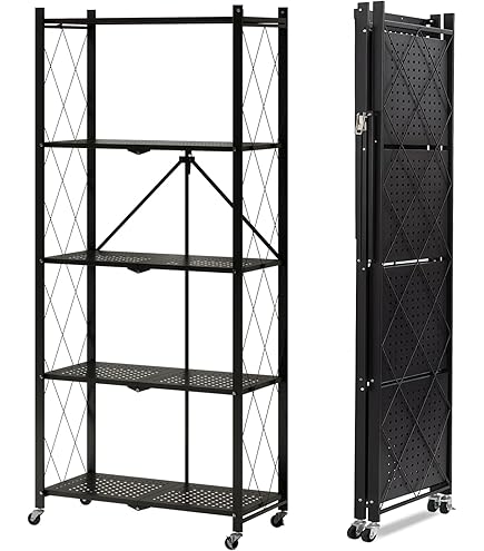 Amazon｜5段 スチールラック メタルラック キャスター付き 折りたたみ