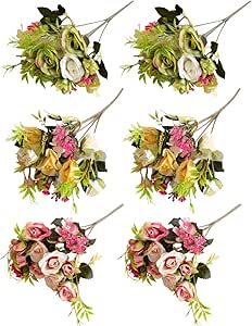 Amazon Felimoa 造花 インテリア 鑑賞用フラワーアレンジメント 枯れない花 バラ 装飾 6本セット 造花 オンライン通販