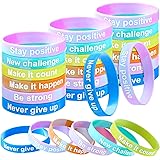 Inspirational Rubber Bracelets Colored Inspirational Wristbands for Kids Students Party Supplies (48 Pcs)