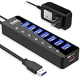 USB ハブ atolla USB 3.0 Hub 7ポート増設 + 1充電ポート, USB拡張 セルフパワー/バスパワー 【USB 3.0 HUB 独立スイッチ付・5V/4A ACアダプタ付き・100cm USBケーブル】