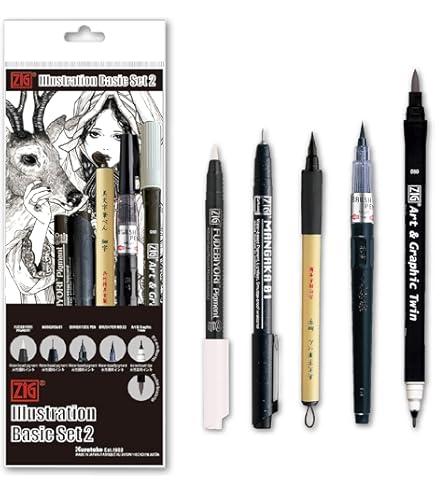 yu10na05様♡専用 Amazon.co.jp: 呉竹 筆ペン ZIG ILLUSTRATION BASIC 5本セット IKTB-22