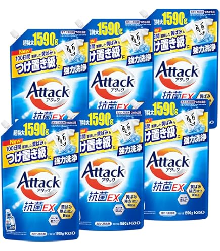 Amazon | アタック抗菌EX 洗濯洗剤 詰替え 1kg 1000g x 6 個入り