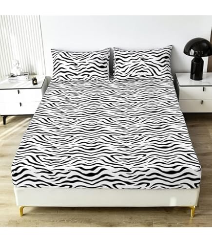 Amazon｜ゼブラ柄ボックスシーツ セミダブルヒョウ柄ベッドカバー