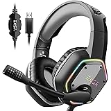 EKSA E1000 ゲーミングヘッドセットPS4/PS5/PC用USBゲーミングヘッドホン 50mmドライバー 7.1chサラウンドサウンドヘッドフォン プラグ&プレイ 単一指向性マイク ノイズキャンセリング 高遮音性イヤーカップオーバーイヤーヘッ