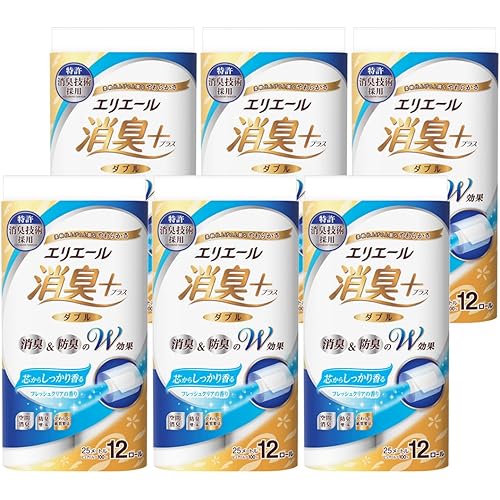 エリエール トイレットペーパー 消臭プラス(+) 25m×72ロール(12ロール×6パック) ダブル パルプ100% しっかり香るフレッシュクリアの香り 【ケース販売】