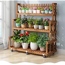 Amazon | YAMAAIYI フラワースタンド 木製 3段 観葉植物
