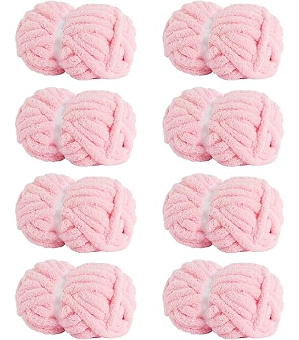 6-Pack Chunky Chenille Yarn For Crocheting – 28 Yards Each, Light Pink, Ultra Soft