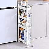 山善(YAMAZEN) キッチンワゴン キャスター付き 4段 スリム キッチン 収納 耐荷重28kg 幅43×奥行18.5×高さ95cm 隙間収納 ワゴン 組立かんたん マットホワイト LBW-4FS(MWH)