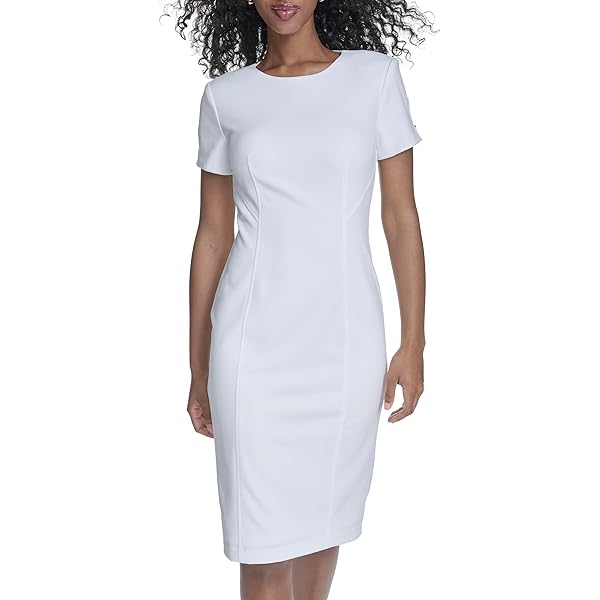 open lace back dress Calvin Klein V-Neck Scuba Crepe Sheath Black 2 at Amazon Women's Clothing  store