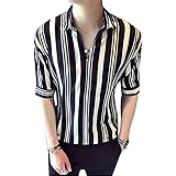 [グードコ] 夏服 ハワイシャツ メンズ Tシャツ 五分袖 半袖 ストライプ ボーダー柄 トップス シャツ 4カラー ゆったり カジュアル カットソー 潮 かっこいい