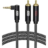 rca 3.5mm 変換ケーブル EMK 90度 3.5 mm (オス) to 2RCA (オス)ステレオミニプラグ変換ケーブル RCAステレオオーディオケーブル スマートフォン、MP3、タブレット、スピーカー、ホームシネマ、HDTV に対応 - ブ