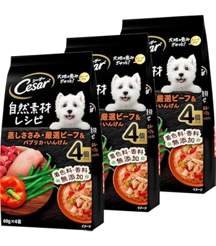 Amazon.co.jp: シーザー パウチ 成犬用 自然素材レシピ 無添加 60g×12