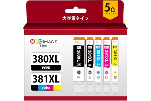 GPC Image Flex BCI-381XL キャノン 用 インク 380 381 纯正と併用 5色 大容量 キャノン 用 インク 380 381 ts6330 インク 対応機種：TS6130 TS6230 TS6330 TS7330 TS7430 TR7530 TR8530 TR8630 TR9530a canon 用 インク 381 380 5色【新・旧パッケージ任意発送】