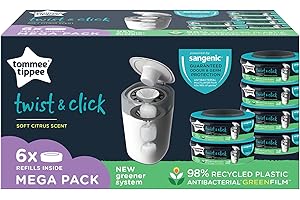 Tommee Tippee Twist and Click 高级尿布盒补充盒，6 件装，每件 10.5 米，多层，抗菌薄膜 (6 X 10.5m)