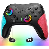 Switch コントローラー TURBO連射機能 マクロ機能 背面ボタン付き 9色RGBライト 1000mAh大容量 Bluetooth 無線接続 スイッチ コントローラー ジャイロセンサー搭載 4階段HD振動 スイッチ本体スリープ解除 プロコン S