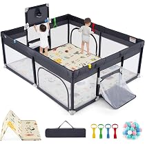 BABY JOY Baby Playpen with Double-Sided Mat, 185 x 155cm Baby ...
