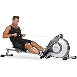 サニーヘルス&フィットネス(Sunny Health & Fitness) ローイングマシーン 磁力划船機 8段階の抵抗調節が可能な輸送用ホイール付きの折りたたみ式全身運動トレーニング器具 グレー LCDモニターと超長スライドレールを備え空間を節約し