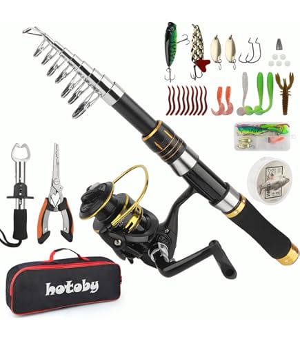 LEO Kids Fishing Pole Combo - Telescopic Rod And Reel Set With Full Tackle Kit & Carry Bag 130cm Youth Fishing Gear