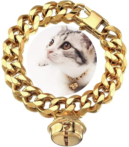 Amazon | 18Kゴールド 猫 犬 首輪 子猫 子犬 ワイド ステンレス
