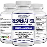 Simply Potent Resveratrol 1000 mg Supplement, Trans Resveratrol 500Mg, Resveratrol Enhanced With Black Pepper, Powerful Antio