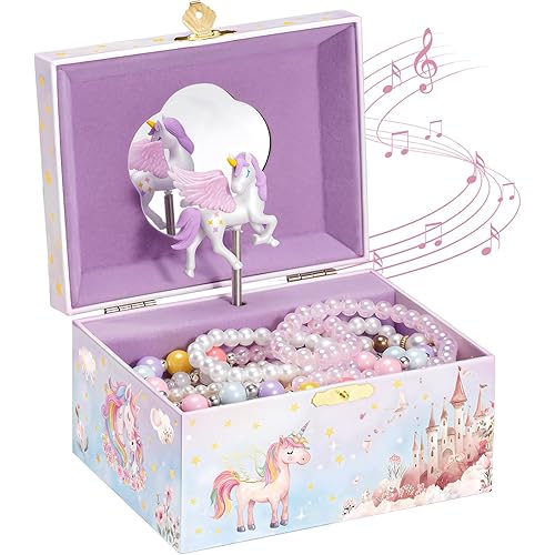 ProCase Unicorn Jewelry Box for Girls, Kids Musical Jewelry Boxes with Spinning Unicorn Doll, Birthday Gifts for Little Girls
