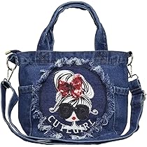 ロラライハリス♡ブラックハート柄デニム♡刺繍のふんわり軽量ショルダーバッグ ロラライハリス♡ブラックハート柄デニム♡刺繍のふんわり軽量