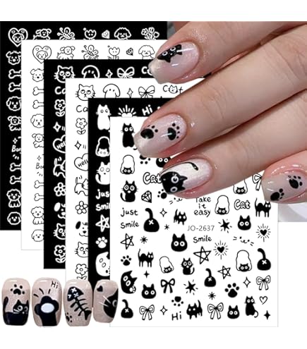 Amazon | 黒猫ネイルアートシールかわいい猫ネイルシール4 PCSかわいい
