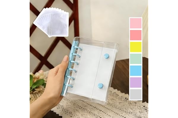 シール帳 A7 透明 バインダー リフィル10枚付き カードポケット 台紙 写真収納 推し活 コラージュ 女の子 手帳 ミニ キーホルダー付き 可愛い 3層構造PPシート(ブルー)