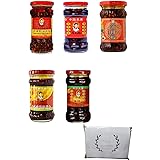 老干媽(老干妈) ラー油(辣油) アソートセット (5種+オリジナルペーパータオルセット 干煸肉丝油辣椒（千切り豚肉ラー油）/ 風味鶏油辣椒（骨付き鶏肉ラー油）/ 香辣脆油辣椒（玉ねぎ辣油/風味豆豉油辣椒（豆豉辣油） / 油辣椒（ピーナッツ辣油）)