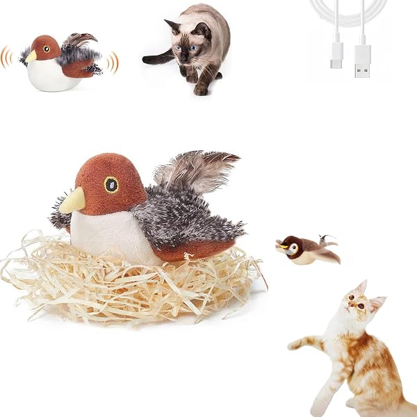 Flaps and Chirps Cat Toy, Tweet Trek Pro Cat Toy, Flapping Chirping Sparrow Cat Toy, Interactive Chirping Bird Cat Toy, Bird Chase Cat Toy, Chasey Bird Cat Toy, Flopping Bird Cat Toy(1,Sparrow2) - 1