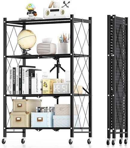 Amazon｜折りたたみスチールラック キャスター付き 折りたたみ棚
