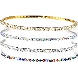 Suyi Crystal Ankle Bracelet for Women 4Pcs Diamond Tennis Stretch Anklets Elastic Foot Chain