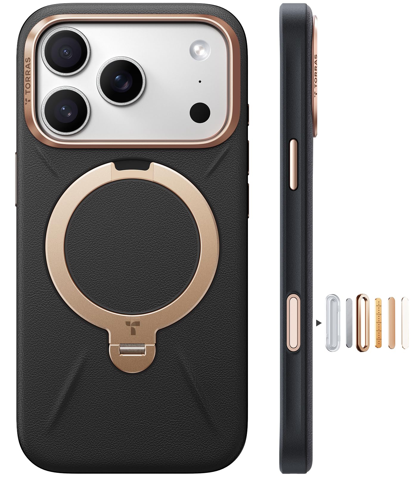 TORRAS iPhone 18 Pro 用 ケース「Ostand Q3 レザートーン」新感覚レザー MagSafe対応 指紋防止 | スキンタッチ シリコンレザー ワイヤレス充電 360°定点回転リングスタンド 縦横両対応 カメラコントロールボタン