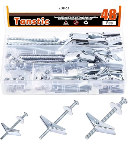 Glarks 30pcs 3 Styles M4 M6 Toggle Bolts Toggle Anchors Butterfly Anchors, Spring Toggle with Wing Nut Set 6 Size Toggle Bolt & Eye Bolt & Ceiling Hooks for Ceiling, Sheetrock, Hollow