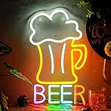 ビールネオンサイン、Beer neonsignLED多色ネオンライト店舗壁飾りネオンライトバー、キッチン、レストラン、パーティー用(42cm”x25.7”)