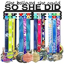 Allied Medal Hanger 'She Believed She Could So She Did' - 30 Inches Wide, 3 Hang Bars, Stainless Steel Motivational Display
