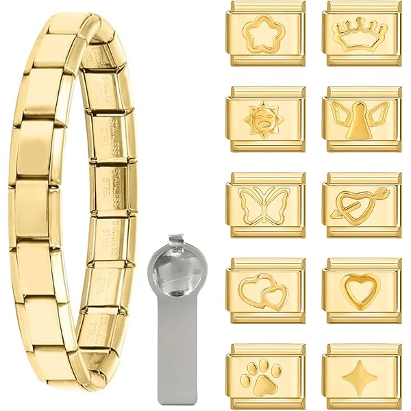 8 Maillons De Bracelet Style Italien En Acier Inoxydable Or - 9 Mm, Avec Anneau Fendu Pour DIY - 2