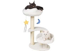Meecal キャットタワー ミニ 猫タワー 低い 猫 爪研ぎ タワー おしゃれ 可愛 雲型 い猫 ベッド ぬいぐるみ 展望台 ねこタワー人気 仔猫 据え置き 組立簡単 省スペース 高さ72cm ホワイト