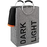 DOKEHOM 90L ダブルランドリーバスケット コインランドリーかご 洗濯ボックス 収納袋 収納バッグ 取っ手付き 折畳 ポリエステル麻製 耐久性(グレー)