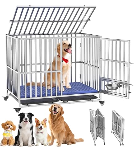 ペットケージ スチール製 キャスター付き LL 109×71×87cm 犬小屋 Amazon | ペットケージ 特大型 頑丈 スチール製 キャスター付き 4L 160